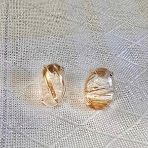 Vintage 10K Gold Rutilated Quartz Earrings, Quartz Jewelry, Quartz healing Stone